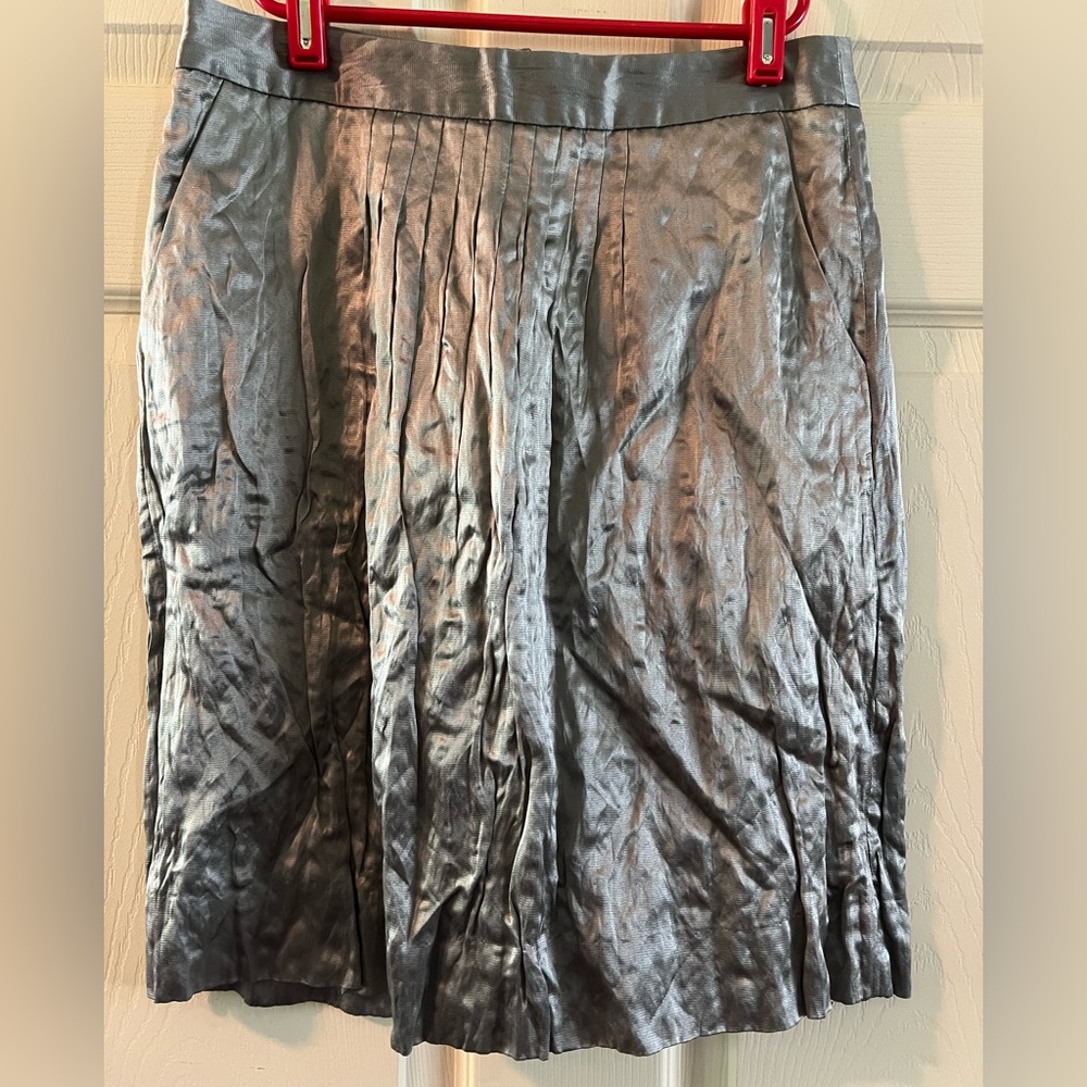 J. Crew Gray Pleated Pencil Midi Skirt